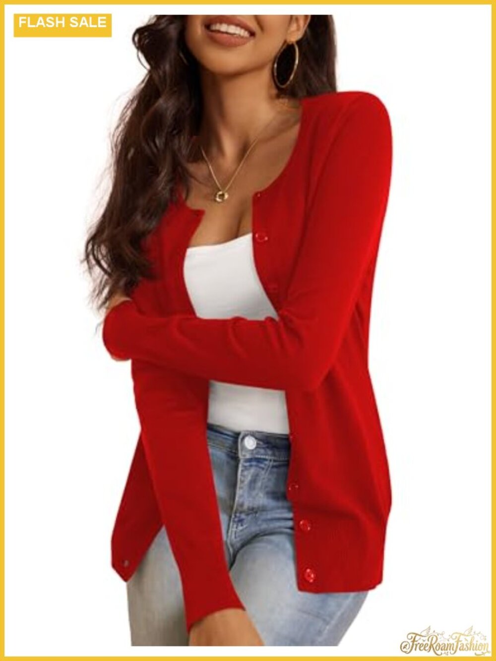 Women's Button Down Cardigan Sweater Crew Neck Long Sleeve Slim Fit